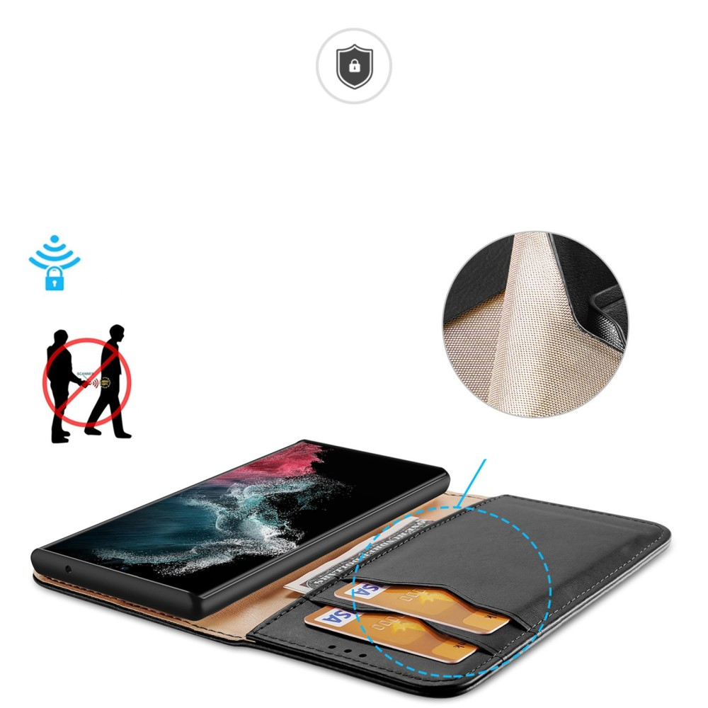 Samsung Galaxy S23 Ultra 5G Flip Wallet Cover Echtleder Tasche (RFID Schutz) - Schwarz
