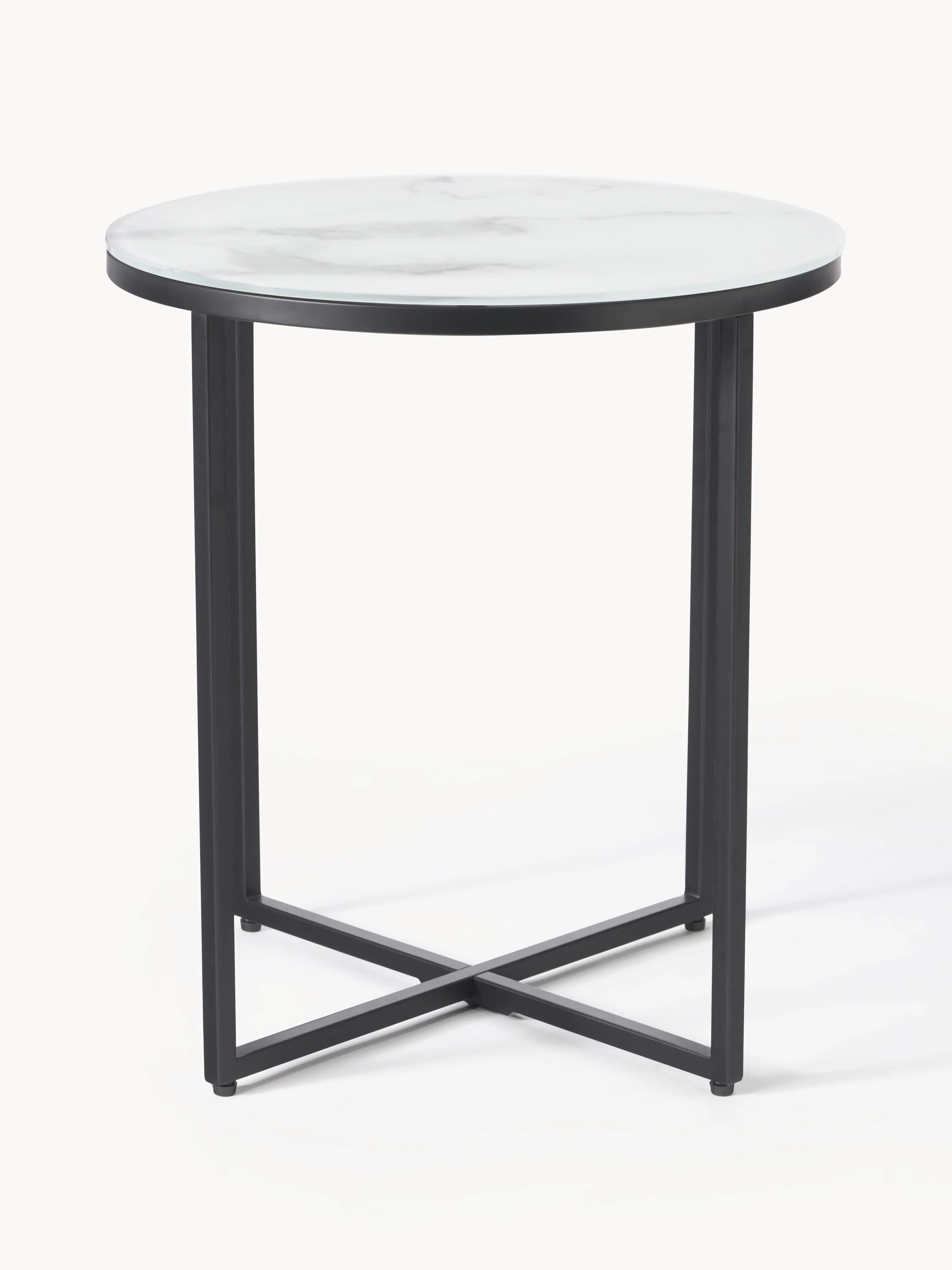 Ronde bijzettafel Antigua met glazen tafelblad in marmerlook