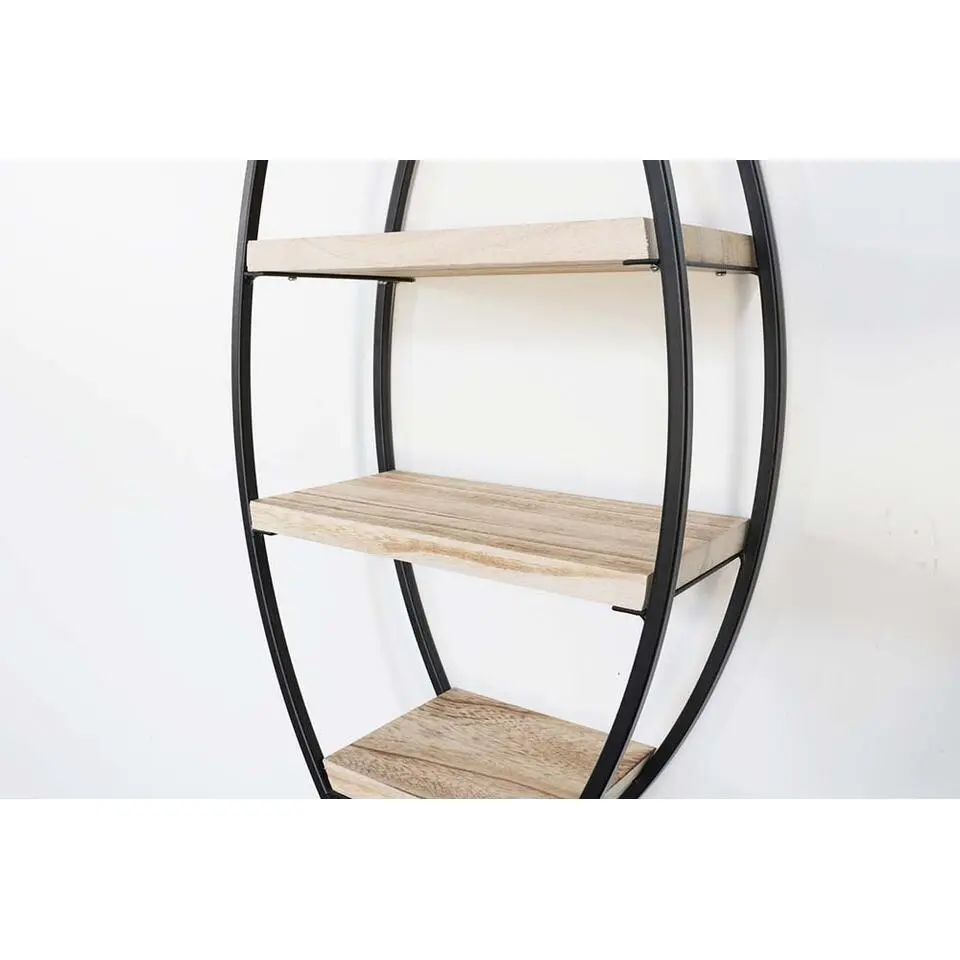 Wandrek ovaal met 4 houten plankjes - 36x80cm
