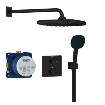 Grohe Precision Thermostat Perfect inbouw douchesysteem metVitalio Comfort 250 hoofddouche vierkant Mat Zwart