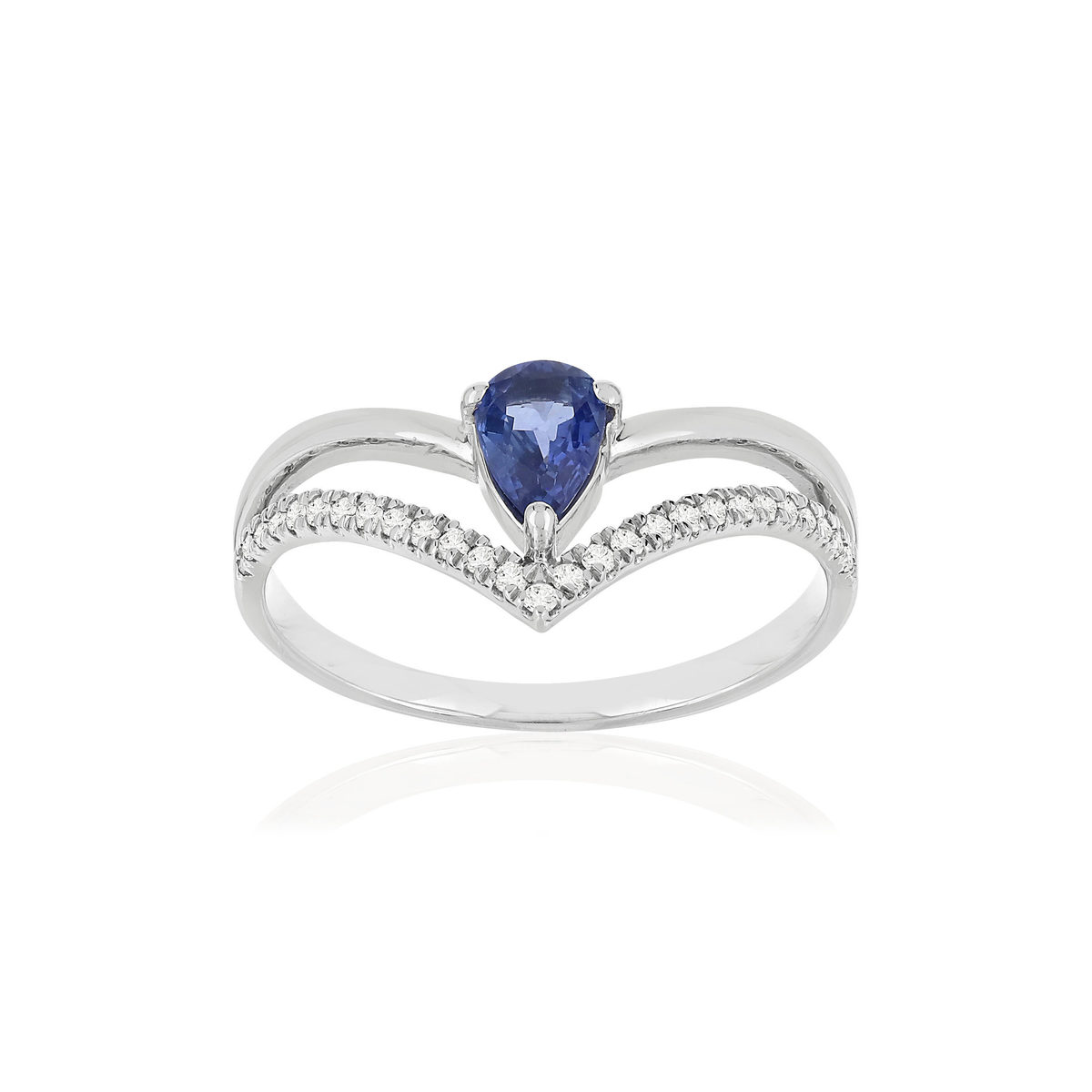 Bague or blanc 750 saphir, diamants.
