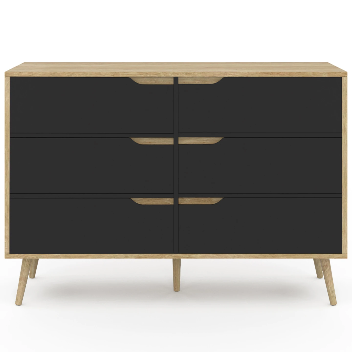 Commode 6 tiroirs HELSINKI 115 cm scandinave effet hêtre et noir