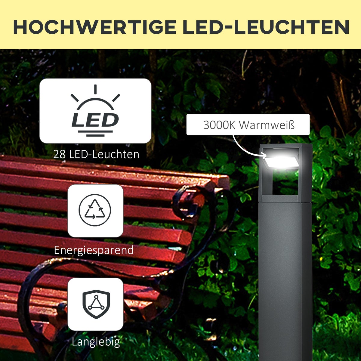 Outsunny Tuinlamp, LED-tuinlamp, verstelbare kantelhoek, IP65 waterdicht, 16L x 5B x 90H cm, aluminium, donkergrijs