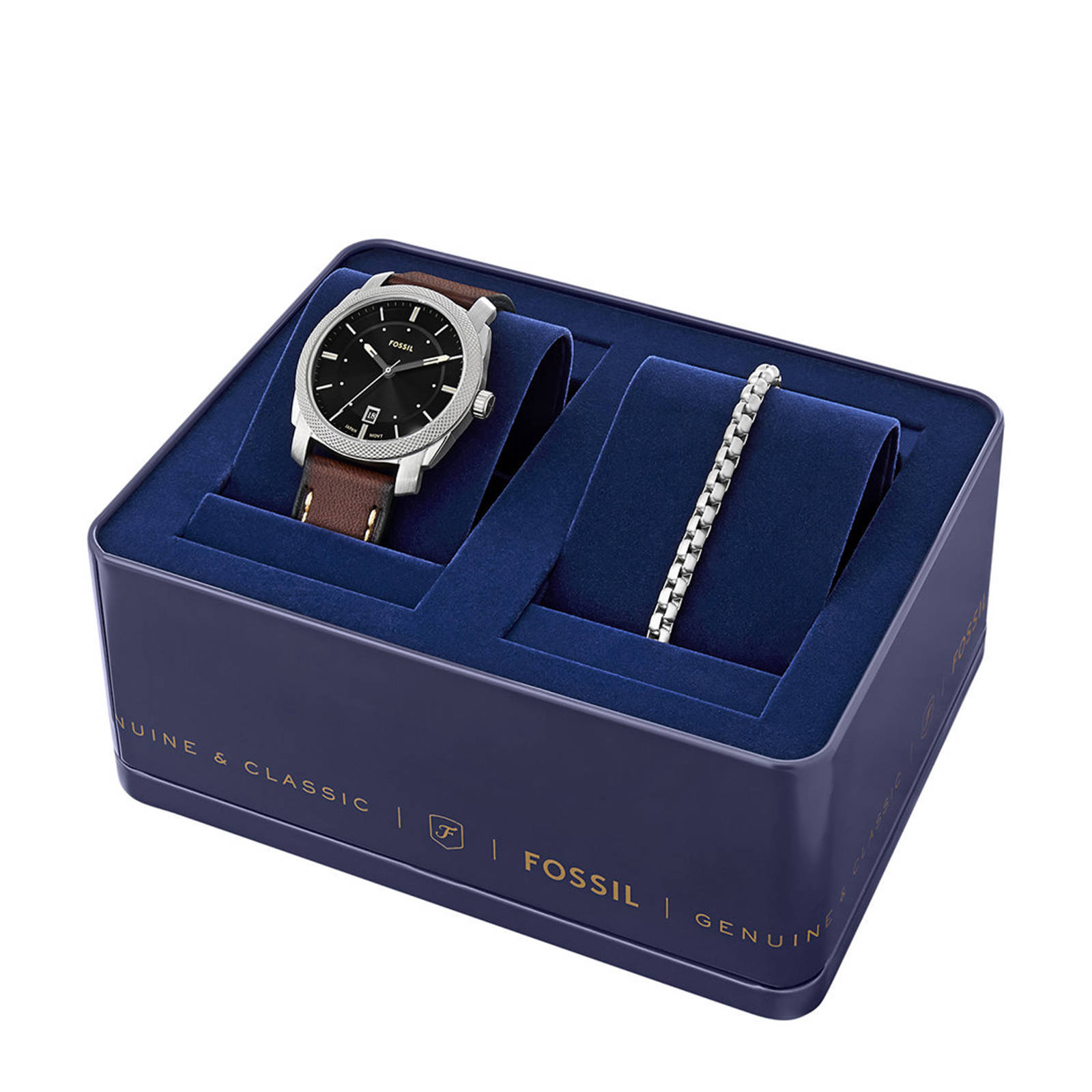Fossil horloge + armband FS6081SET Machine zilverkleurig