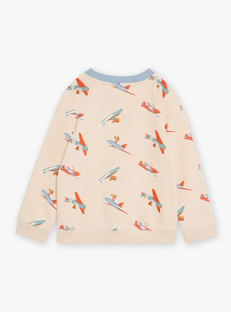 Sweat beige clair en molleton à imprimé avions