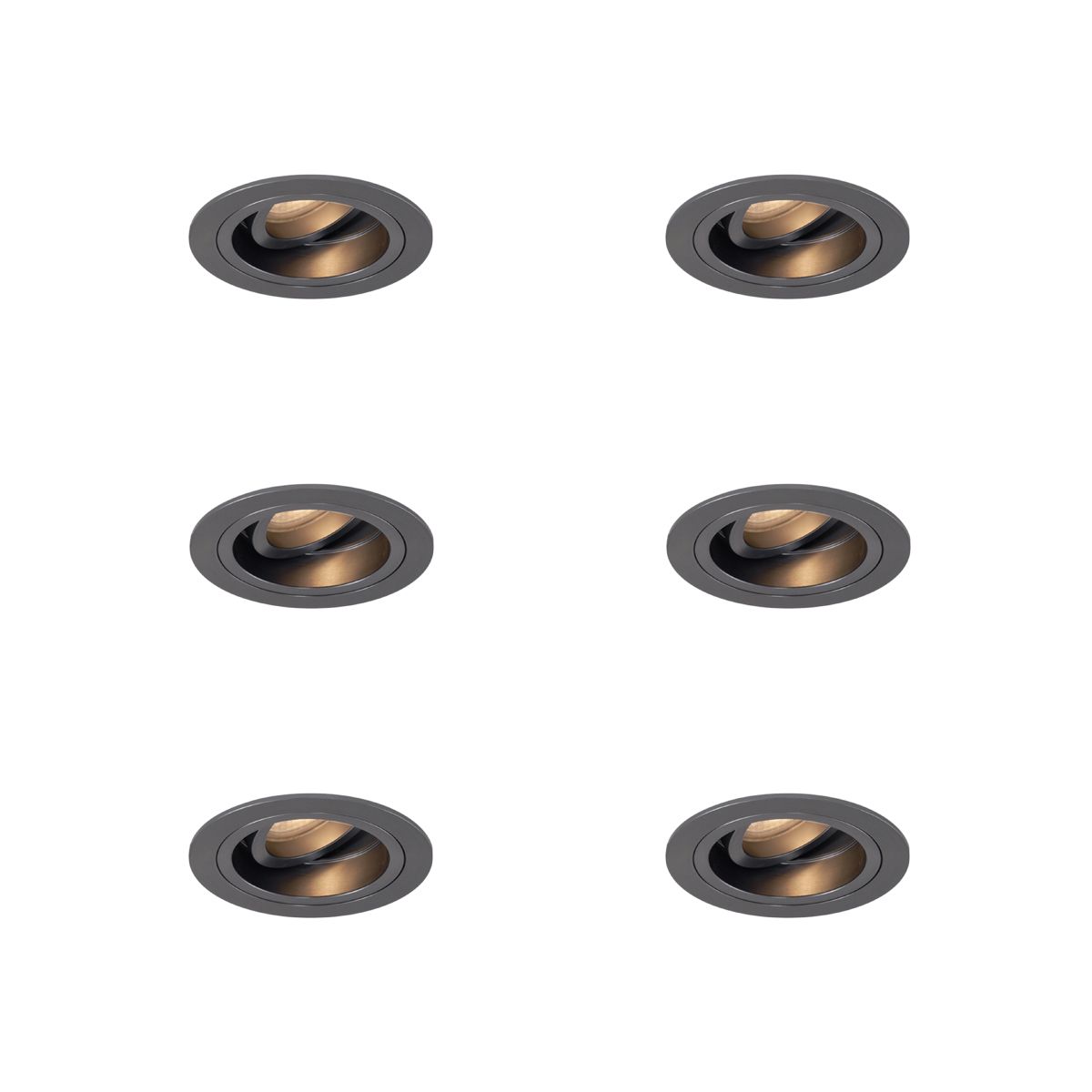 Set van 6 Moderne inbouwspot gunmetal GU10 50mm rond kantelbaar - Chuck
