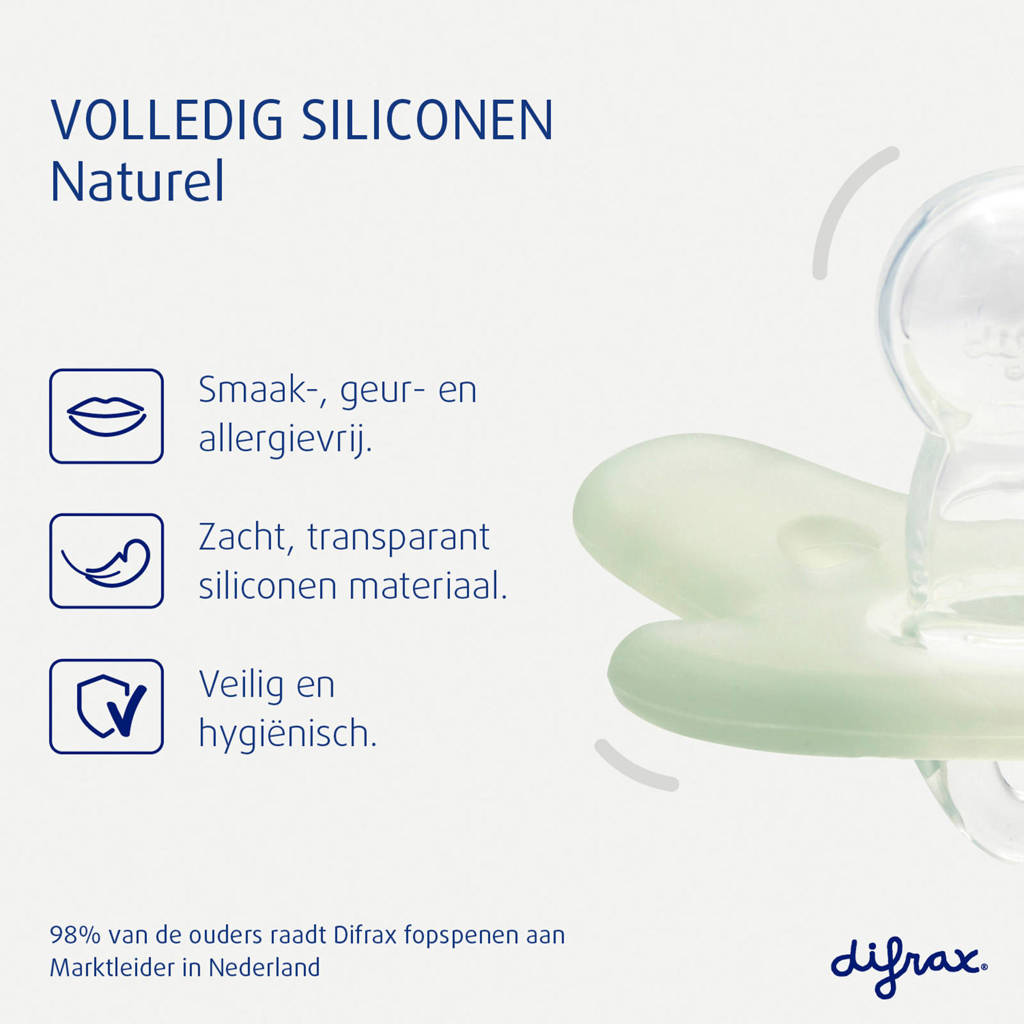 Siliconen fopspeen - Grijs + Groen - 6-18 maanden (2 stuks)