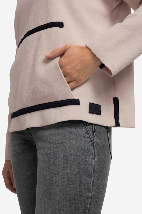 Fleece-Pullover, farbige Schmuckbänder, Stehkragen, Langarm