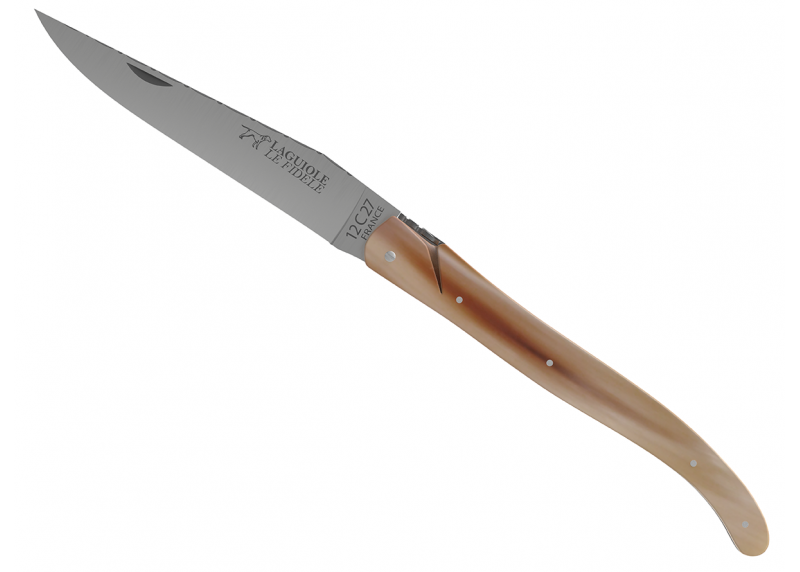 Couteau Laguiole ressort forgé Plein Manche en pointe de corne blonde