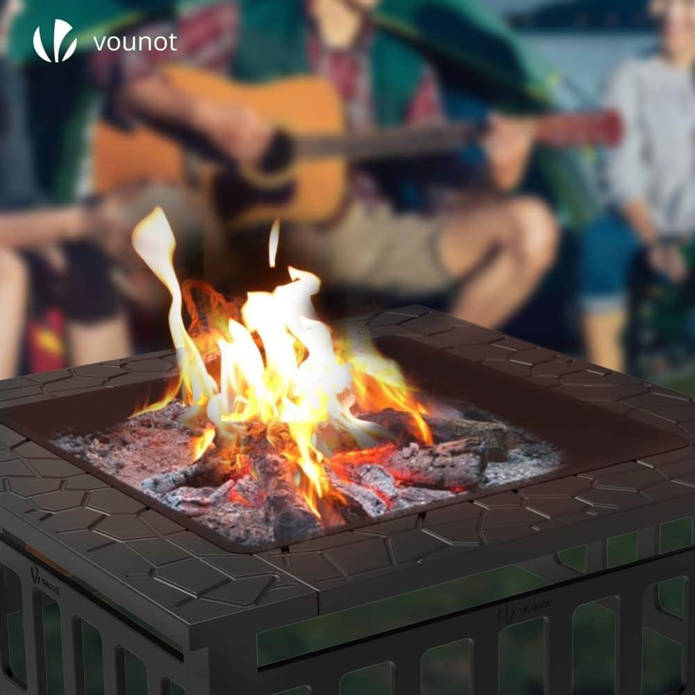 VOUNOT Feuerschale mit Funkenschutz, Feuerstelle Feuerkorb für Garden Terrasse Heizung, mit Wasserfester Schutzhülle, 81x81x45cm