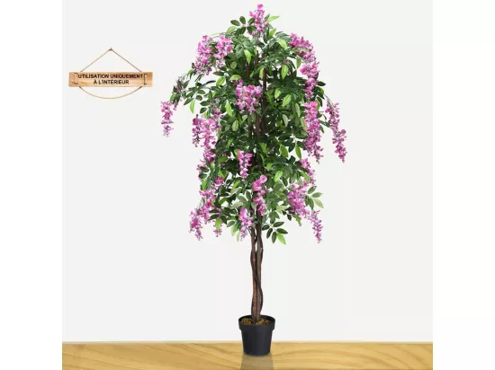 Arbre Artificiel Plante Artificielle en Pot avec Fausses Fleurs Roses Convient pour Intérieur ou Extérieur Wisteria 180cm
