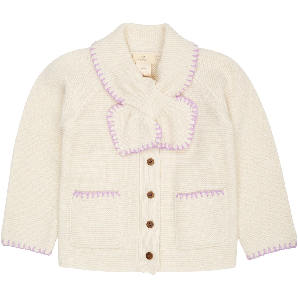 Køb COPENHAGEN COLORS Cream/Lavender Comb Lambswool Cardigan W. Krave