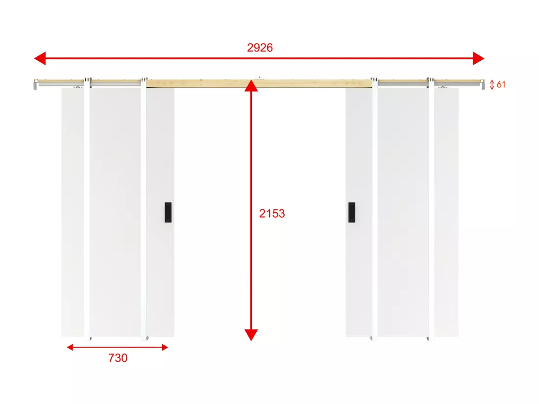 Porte coulissante double avec système à galandage - 2 x H205 x L73 cm - MDF + PVC Blanc - VARIN II