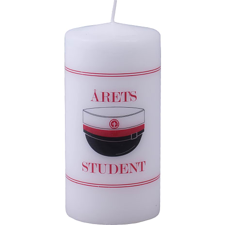 Bloklys m. rød studenterhue Ø6 x H12 cm - hvid