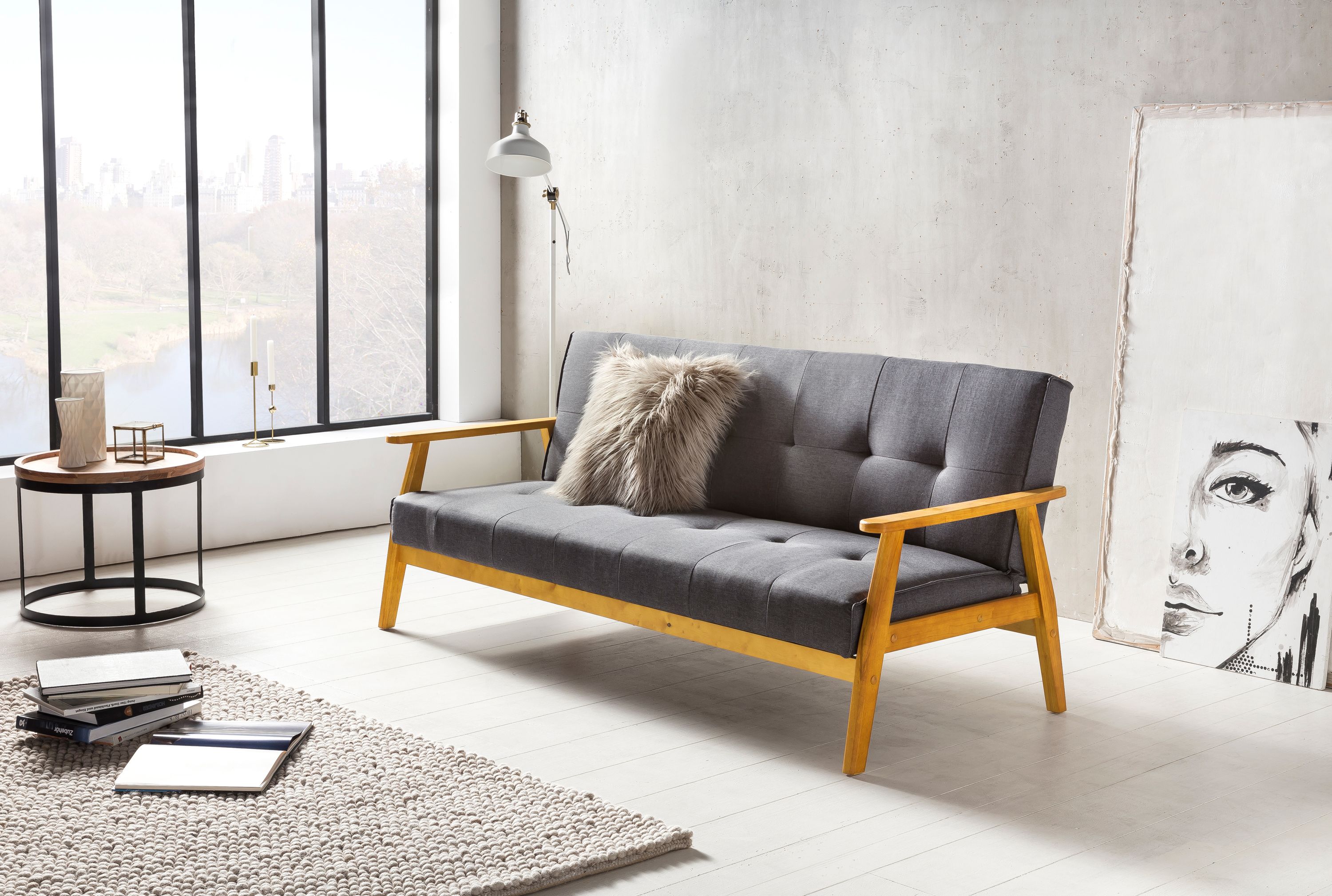 Schlafsofa dunkelgrau Schlafcouch Sofa Couch Schlaffunktion Gästebett Gästesofa