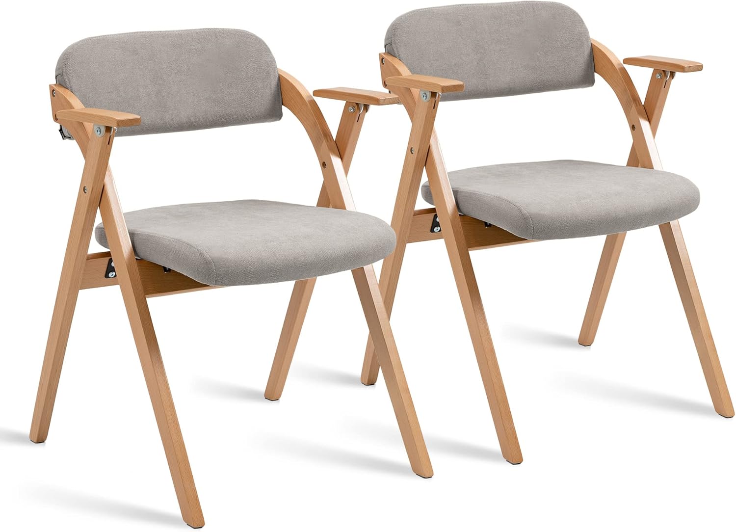 Holz-Faltstühle mit gepolsterten Kissen, Faltbare Esszimmerstühle mit abriebfestem Kunstleder, tragbar und vormontiert für Gäste, Küche, Büro, Hochzeit und Party, Grau