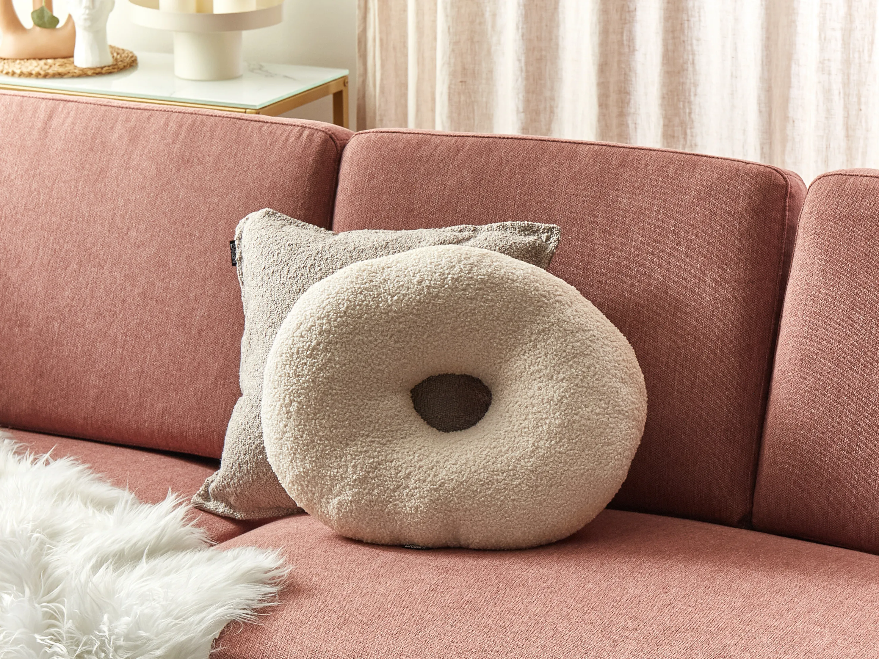 Set van 2 sierkussens HESPERIS Bouclé Beige effen