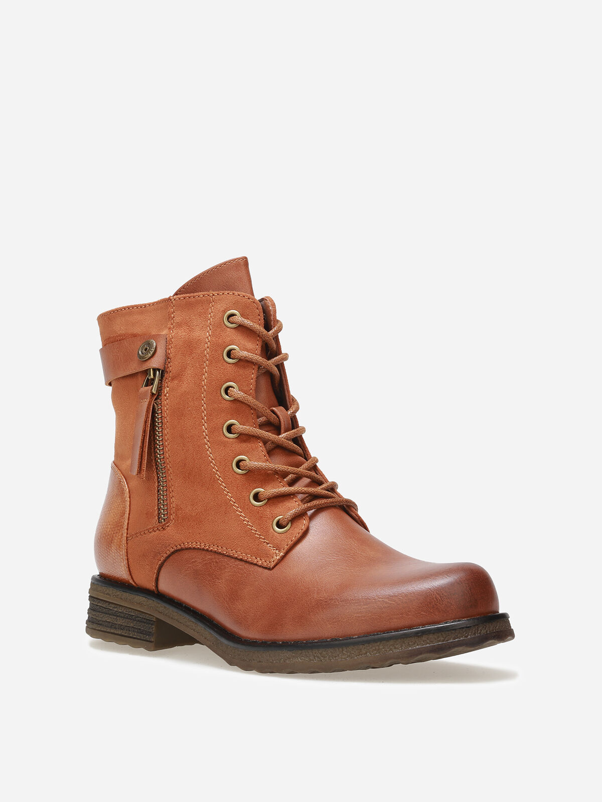 Bottines multi-matières à lacets- Camel