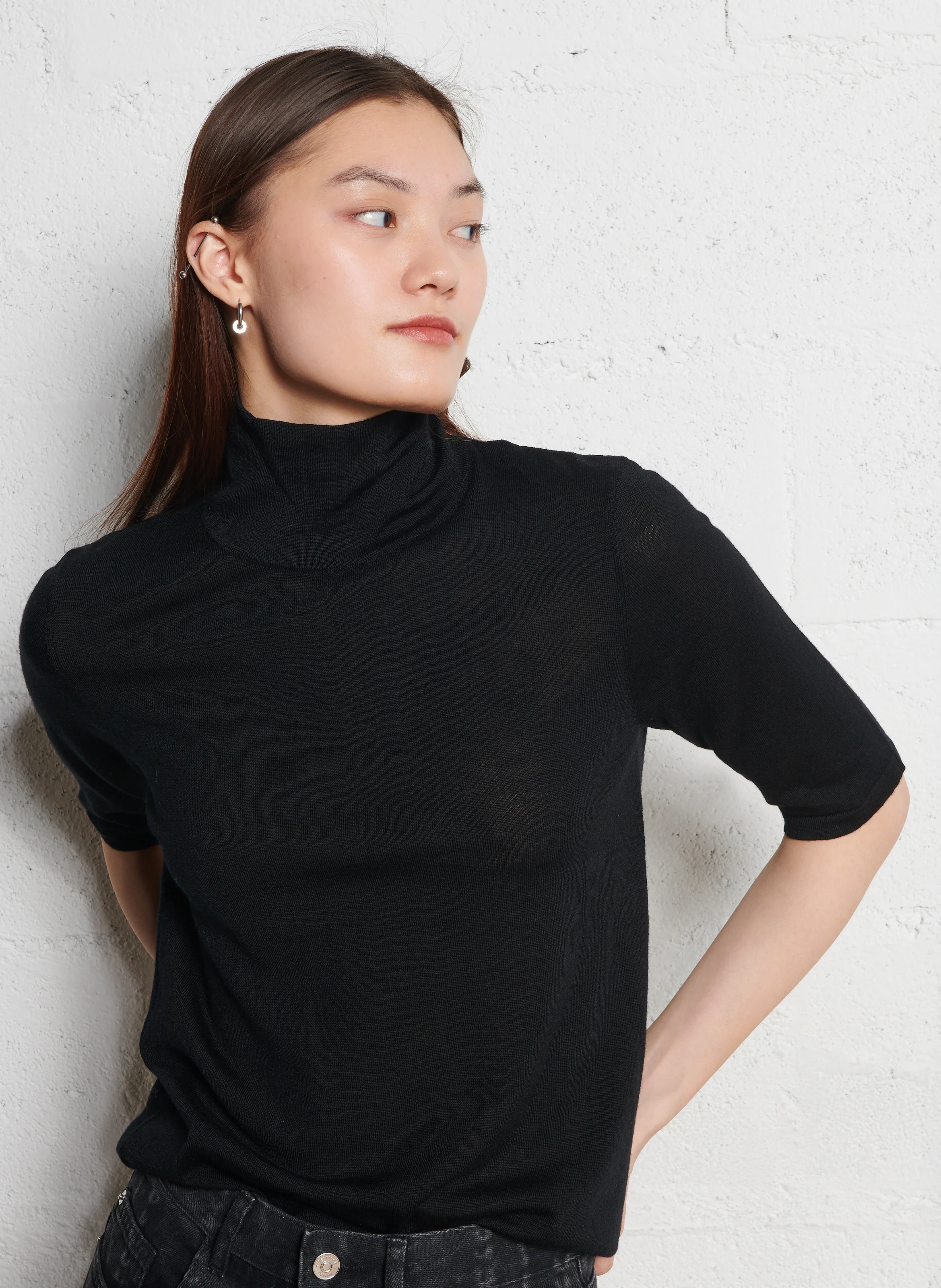AUDREY - Pull col roulé en laine| Noir