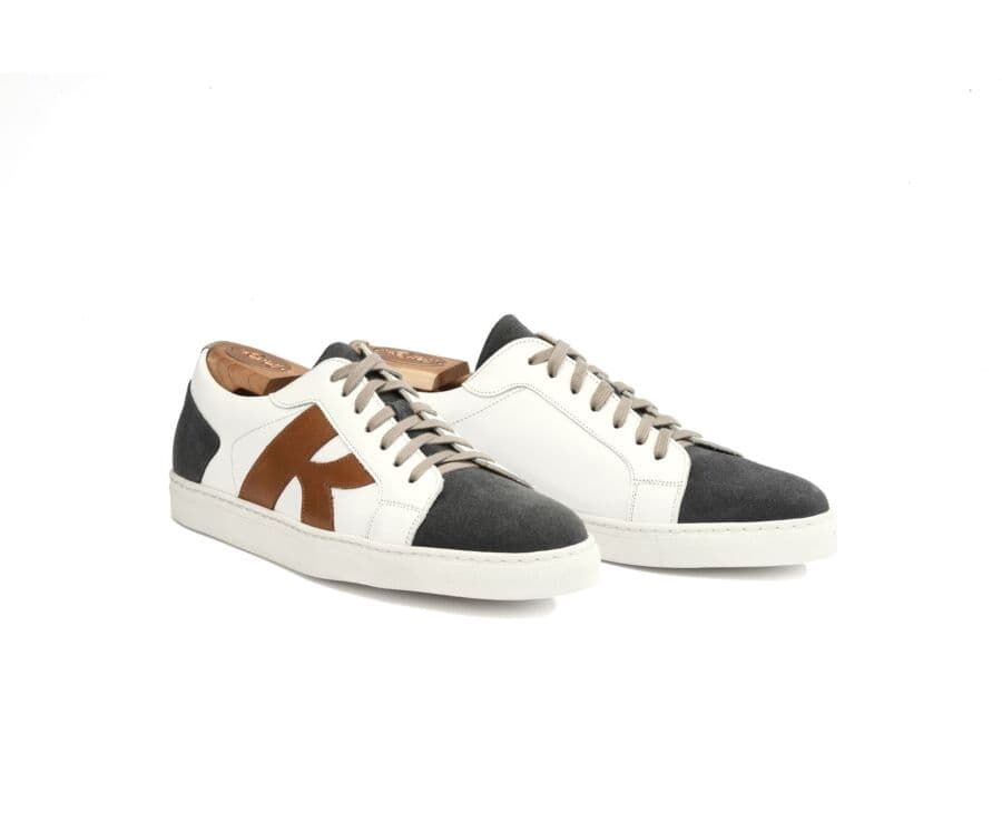 Sneakers homme Blanc et Velours Gris - BRENTWOOD