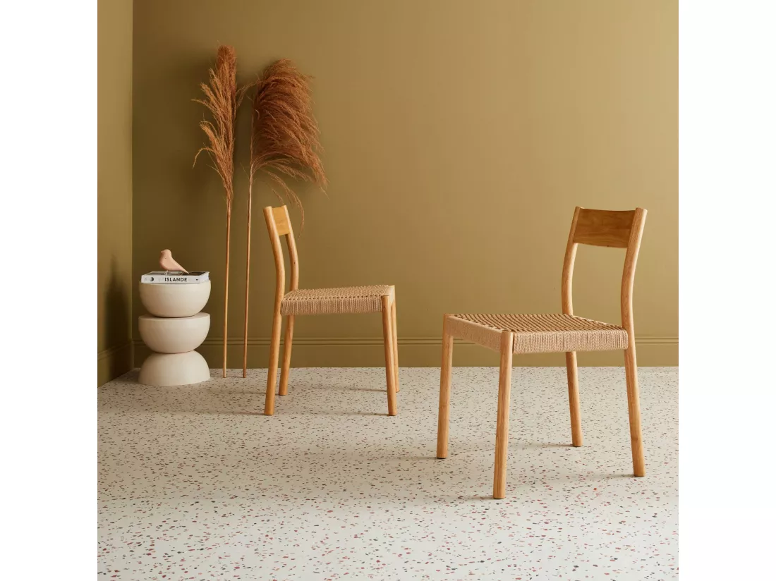 Lot de 2 chaises naturelles en bois et cordage. Ella. L 49.5 x P 53 x H 82cm