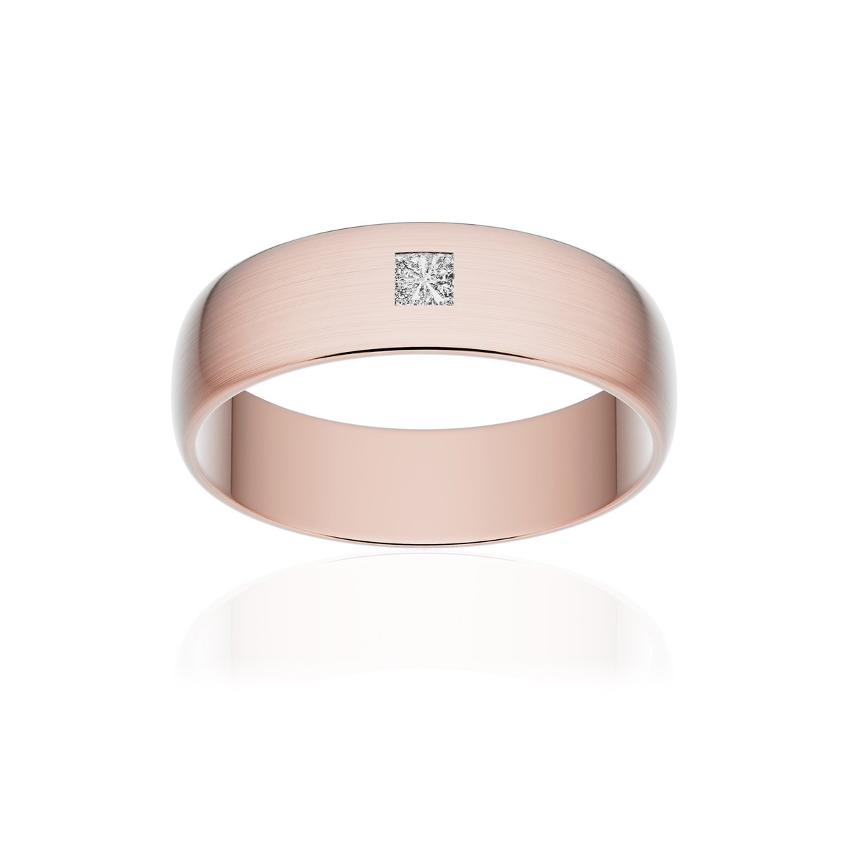 Alliance or 750 rose brossé demi-jonc 5,5mm diamant princesse