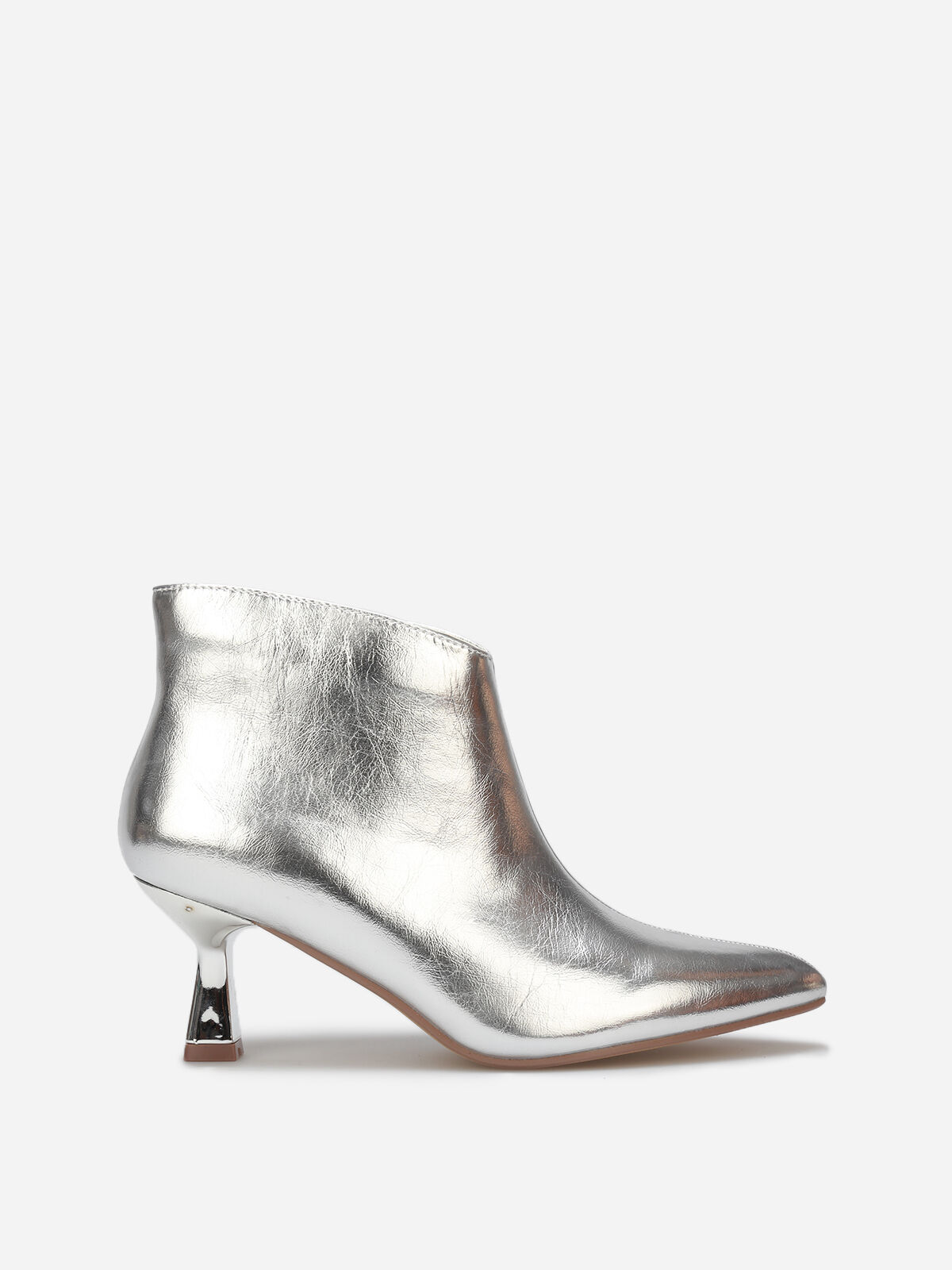 Bottines pointues à petit talon métallique- Argenté