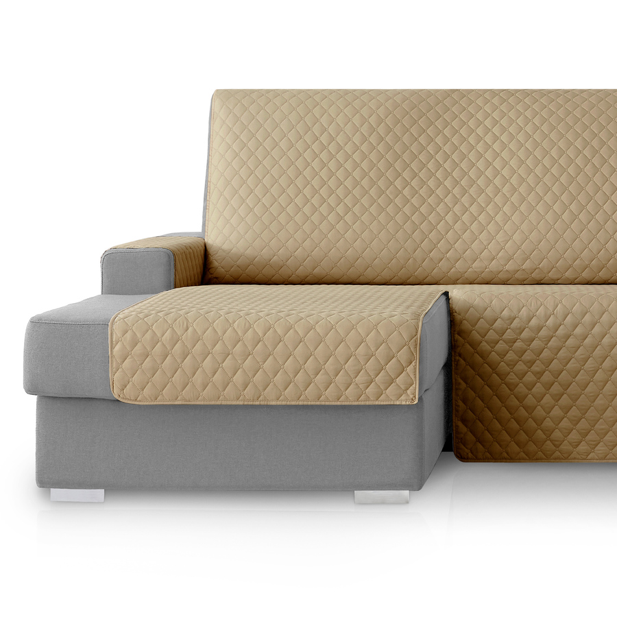 Capa para sofá Vipalia com estampa de diamante. Bege. Chaise longue à esquerda, 240 cm.