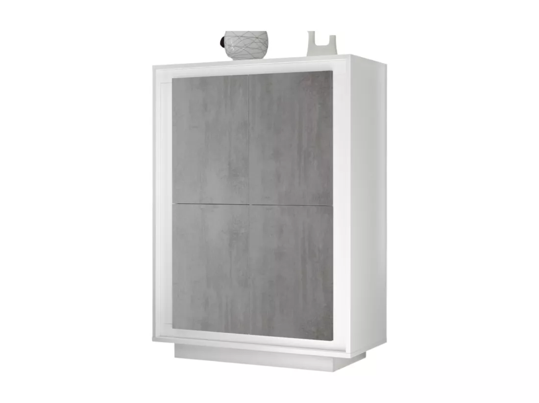Vaisselier 4 portes FALL – Blanc mat laqué et gris béton – Design moderne et fonctionnel