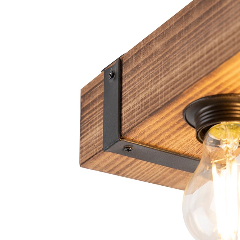 Industriële plafondlamp hout met staal 4-lichts - Reena