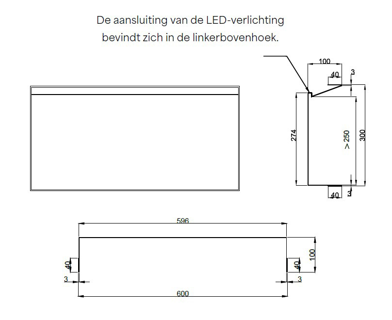 Hotbath &More frameless inbouwnis met verlichting 30x60x10cm RVS
