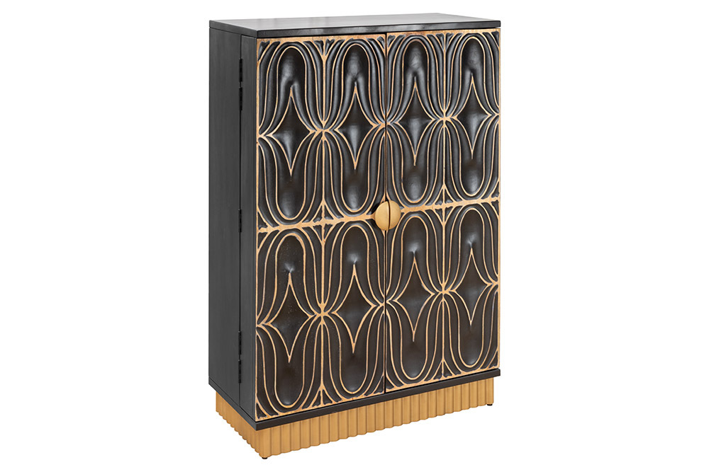 Handgefertigter Barschrank PIAZZA SAN MARCO 140cm grau gold Mangoholz massiv 3D-Design