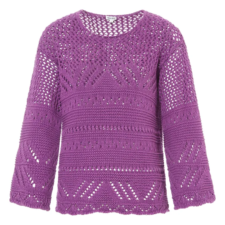 Alma Deia Pull Maille Crochet en Coton | Violet