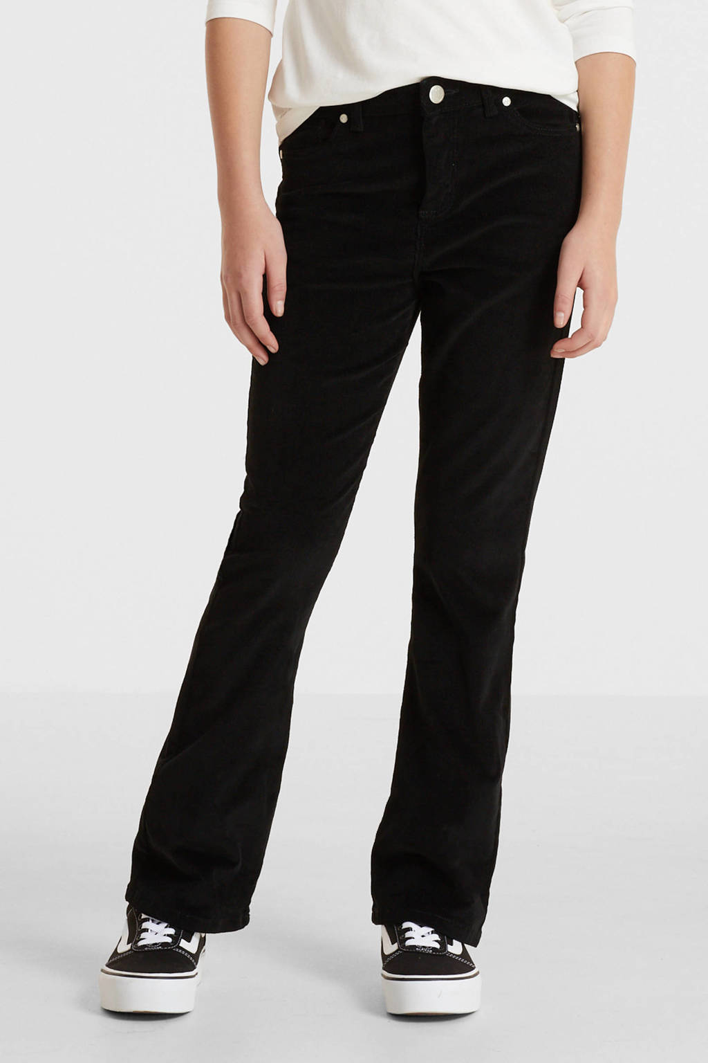 anytime corduroy flared broek zwart