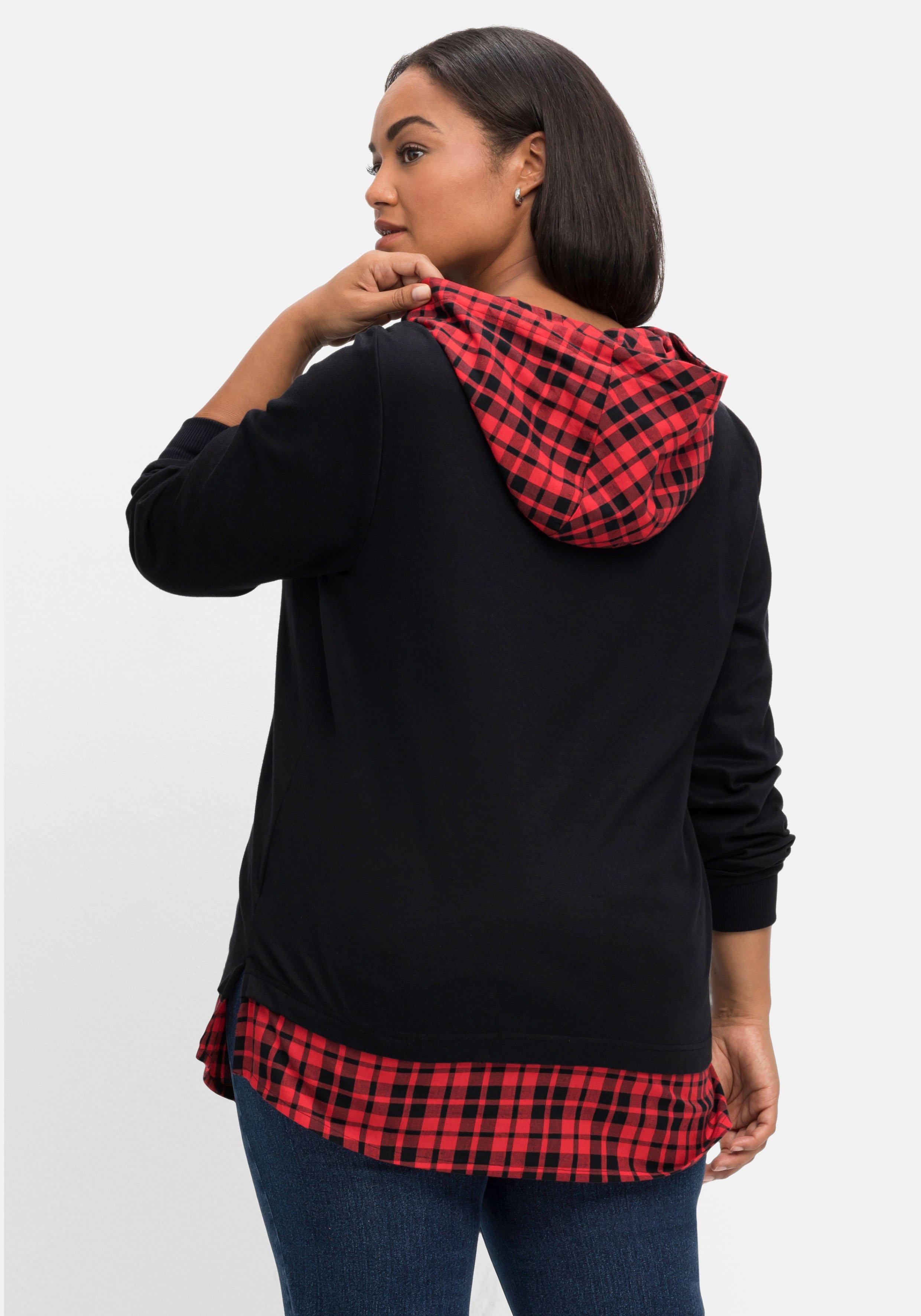 Kapuzensweatshirt in 2-in-1-Optik, mit Karomuster