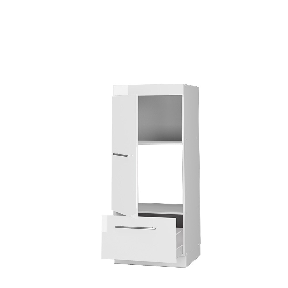Vicco Mikrowellenumbauschrank Küchenschrank Küchenmöbel Fame-Line Weiß 60 cm modern Hochglanz Küche Einbauküche Blende Hochschrank Schublade Mikrowelle Backofen Küchenzeile