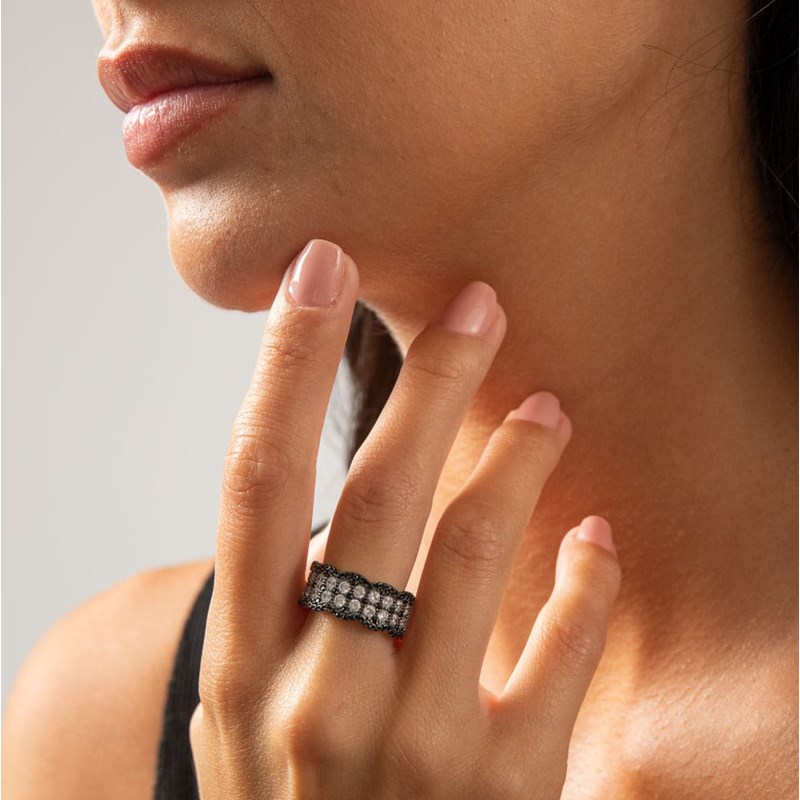 Bague Argent Effet Ondulé Argent Et Blanc