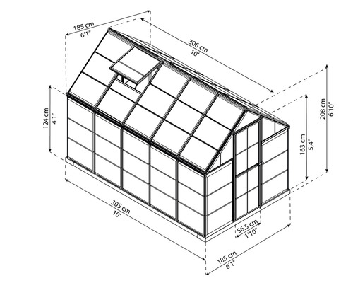 Harmony kas 6x10 polycarbonaat panelen 0,7 mm incl. funderingsframe 306 x 185 cm groen