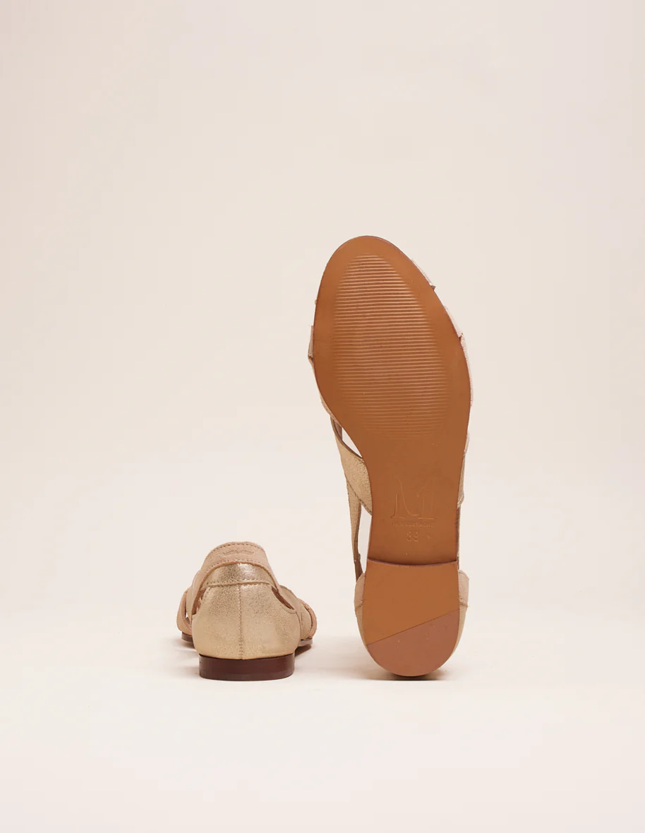 Sandales plates Clémentine - Cuir et suède champagne beige