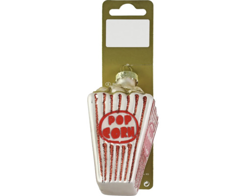 Kerstdecoratie hanger popcornzak glas wit