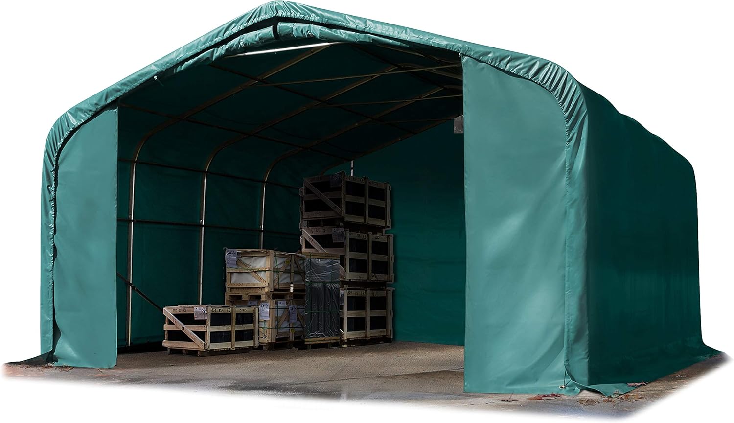 TOOLPORT Lagerzelt 6x6 m Zelthalle Unterstand / 2,6 m Seitenhöhe feuersichere PRIMEtex PVC Plane 2300 N dunkelgrün