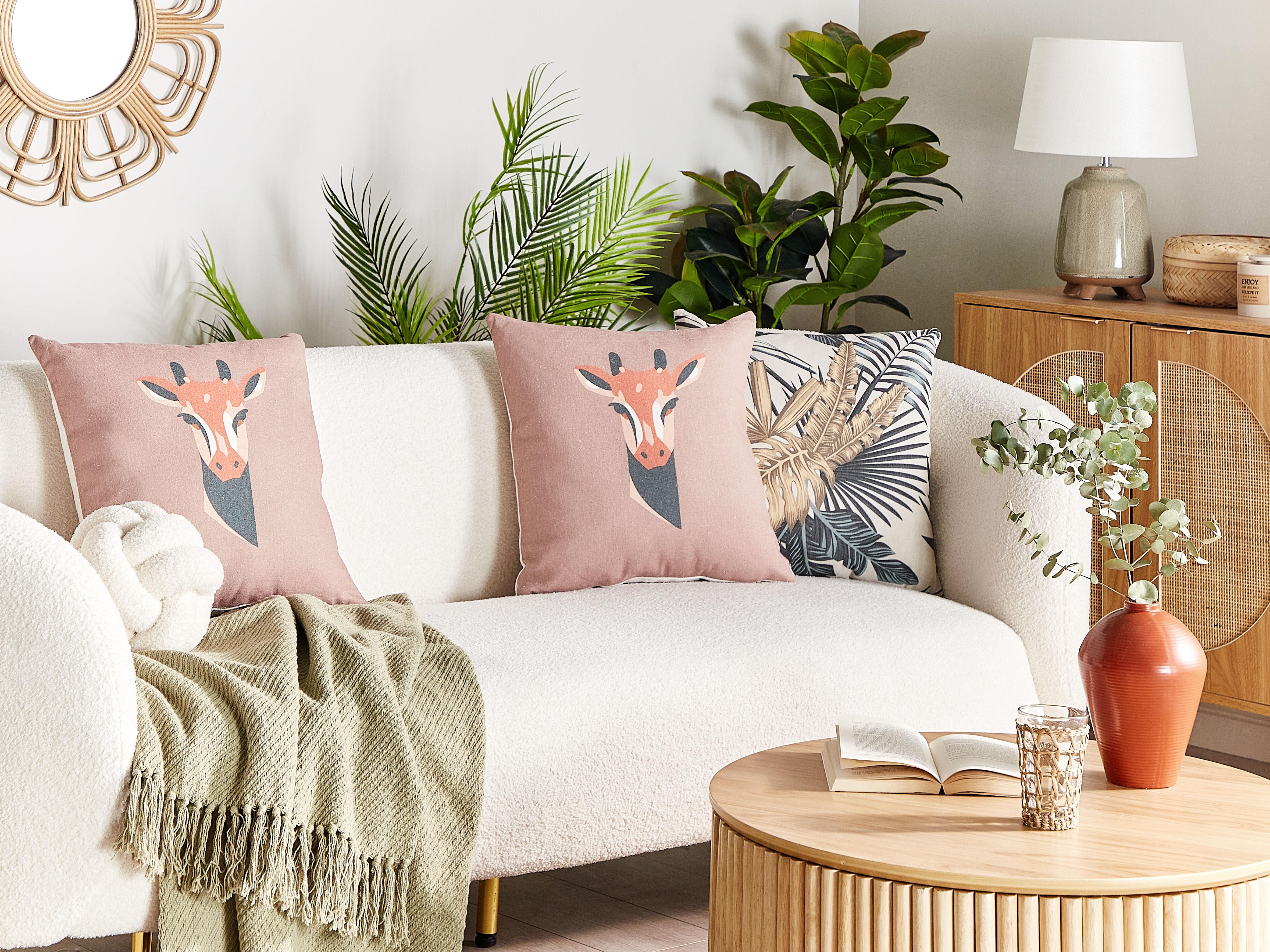 Set van 2 sierkussens CANDELABRA 45 x 45 cm Roze dierenprint