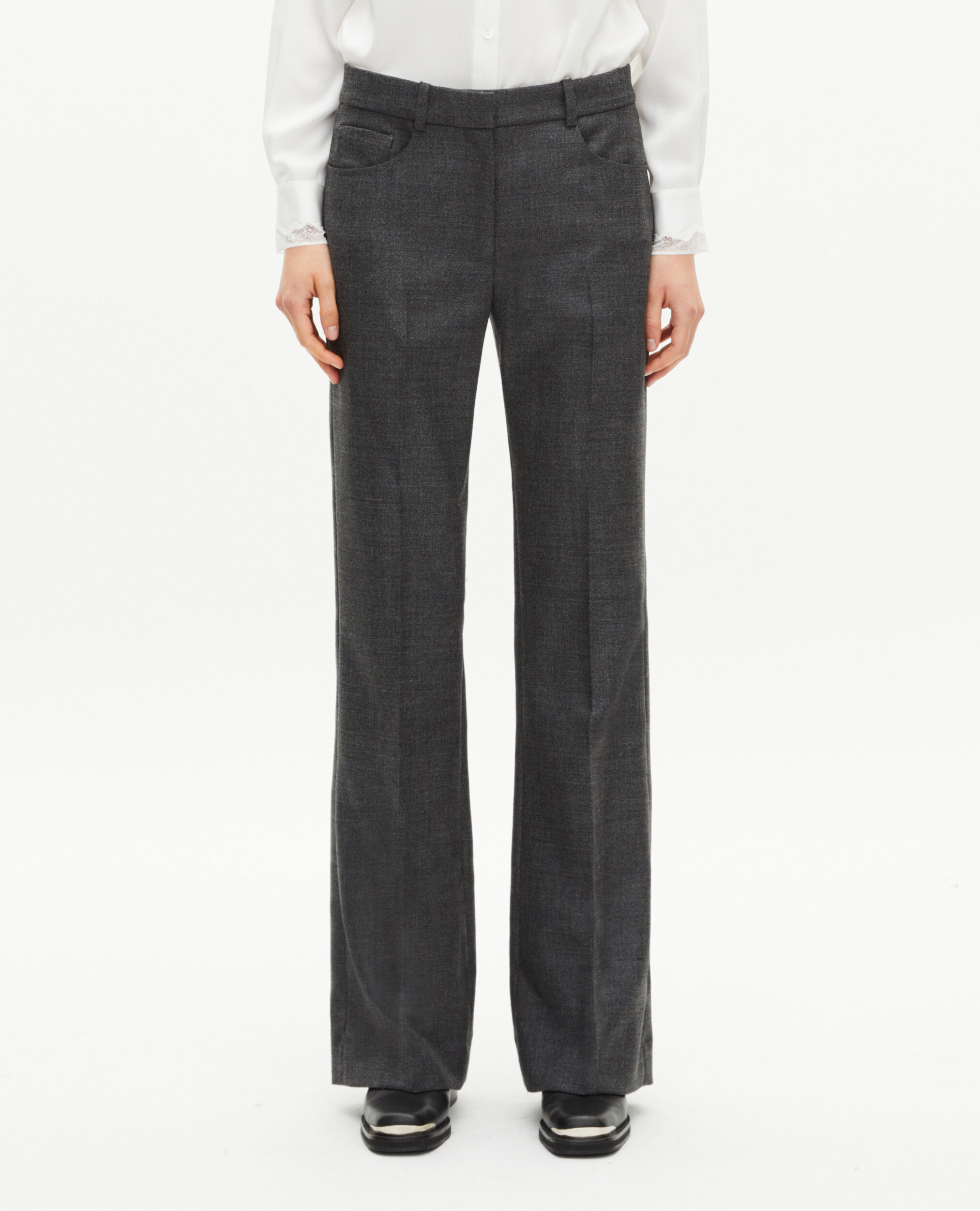 Pantalon tailleur bootcut en laine gris foncé