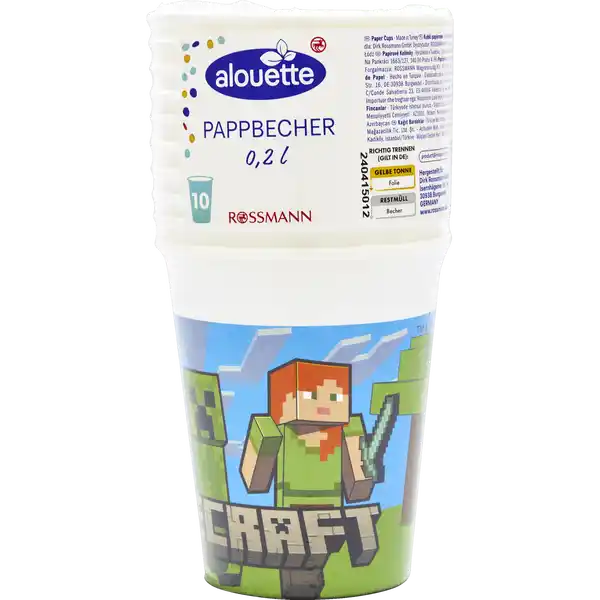 PAPPBECHER MINECRAFT & HELLO KITTY 10Stk