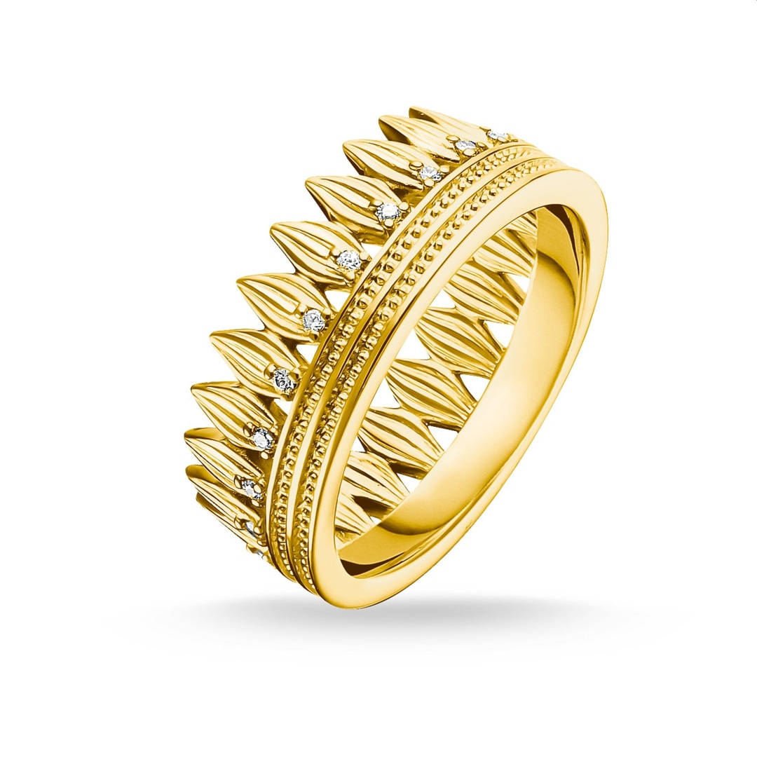 Thomas Sabo Sterling Silver Glam & Soul Damenring Krone Blätter Gold