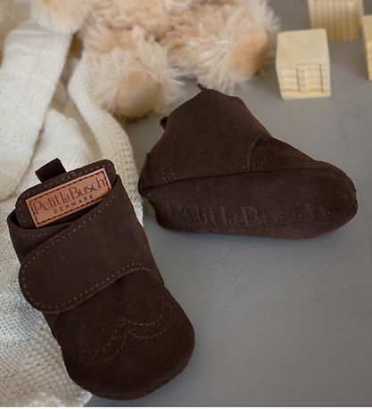 Petit La Busch Leder-Krabbelschuhe - Chocolate