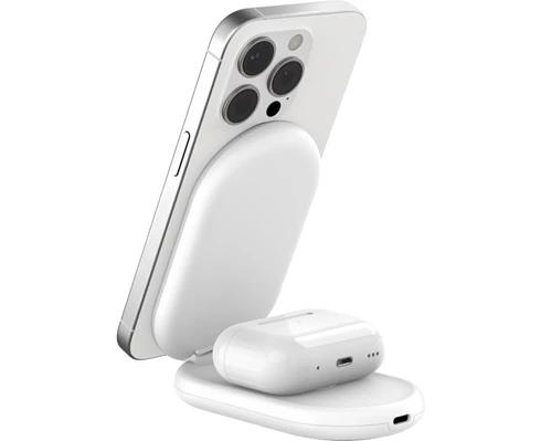 Belkin 2-in-1 Magnetic Foldable Wireless Charger with Qi2 15W, white