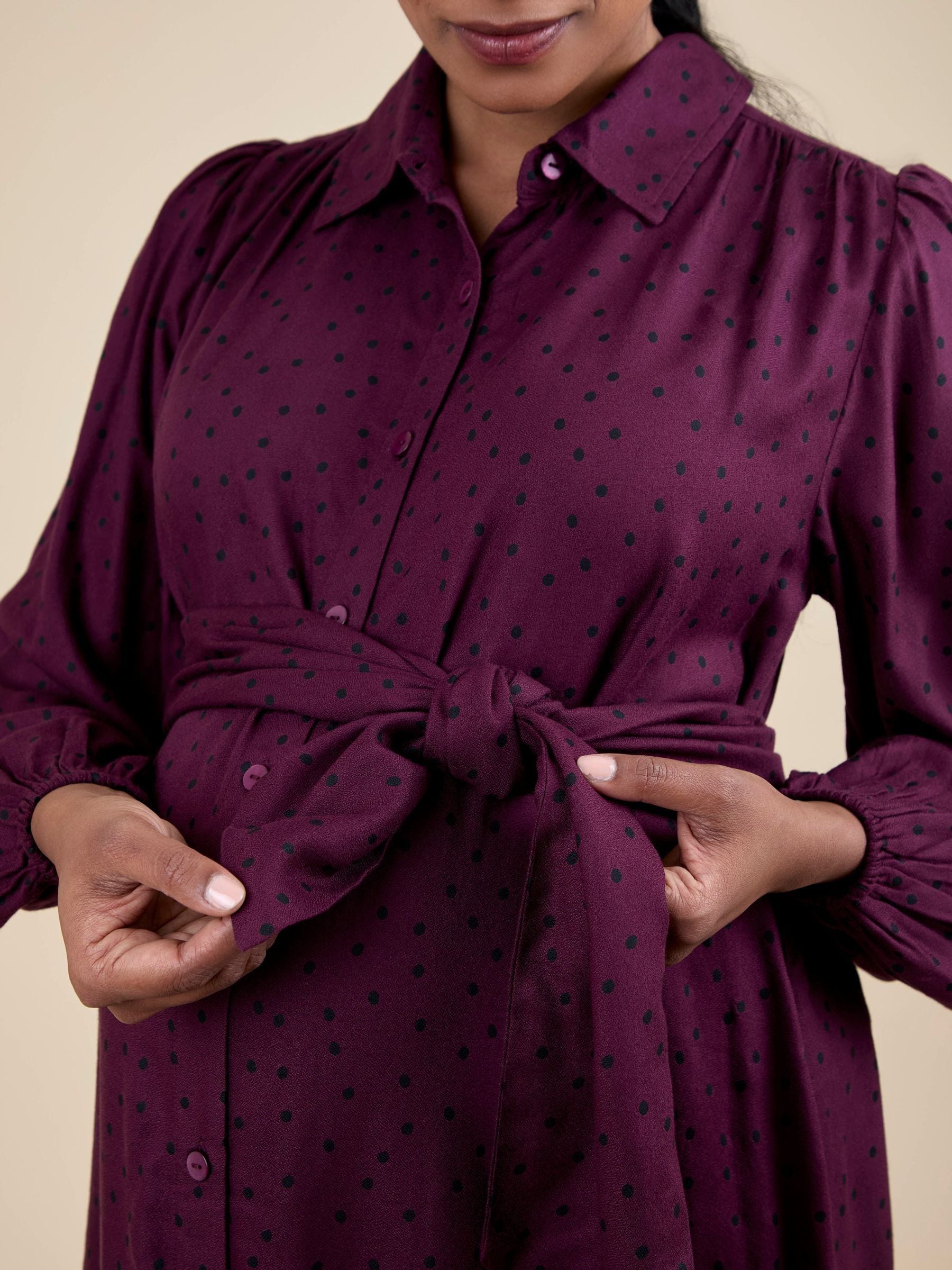 JoJo Maman Bébé Spot Maternity Midi Shirt Dress With Tie
