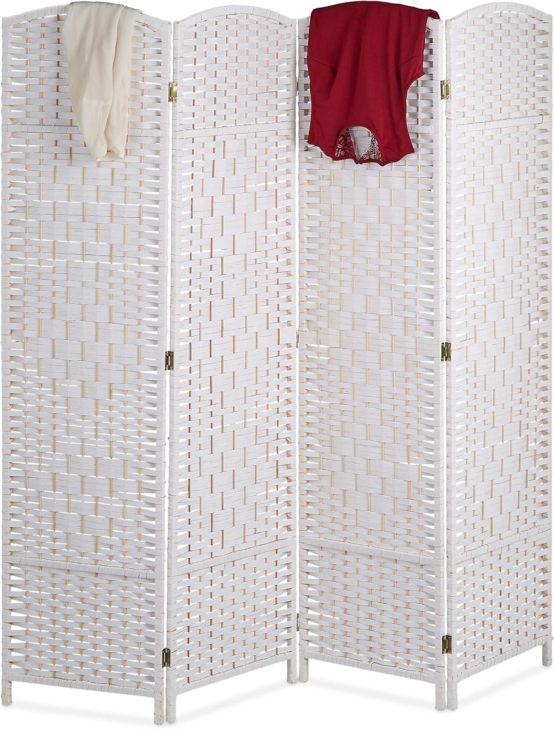 Relaxdays Paravent Raumteiler, HxB: 170 x 160 cm, Faltbarer Raumtrenner, 4-teiliger Sichtschutz, Holz & Papierseil, weiß DB7789041