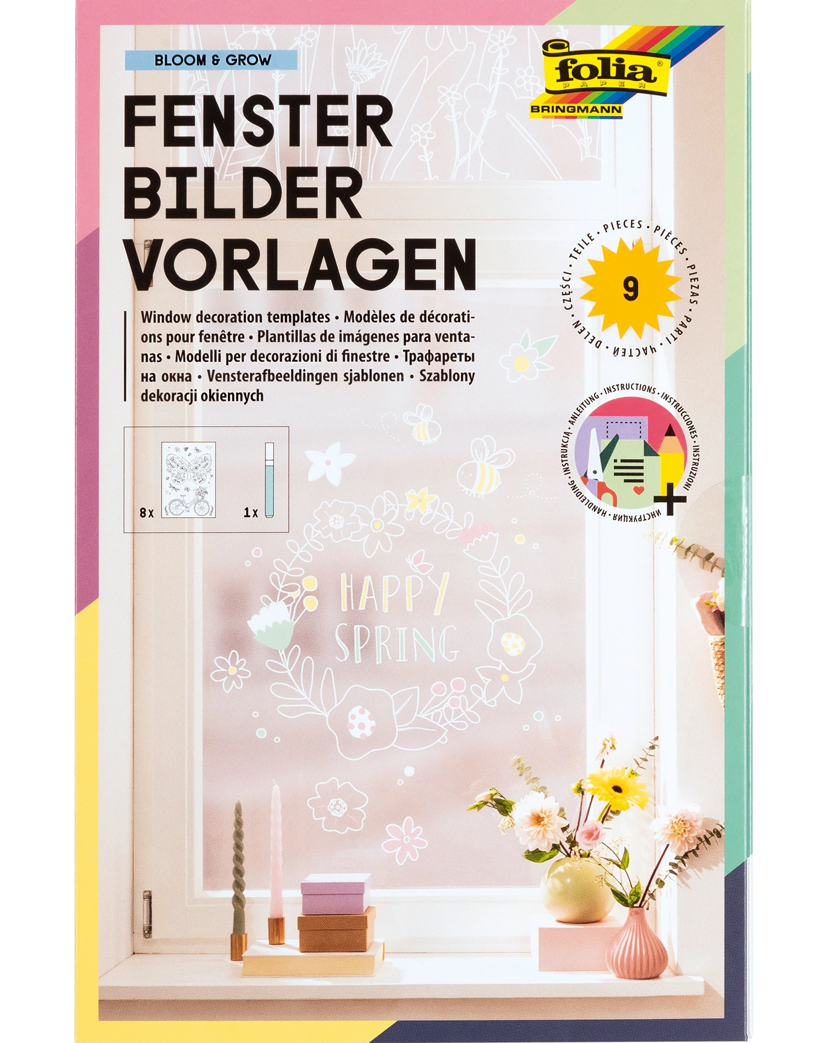 Fensterbilder-Vorlagen BLOOM & GROW mit Kreidemaler